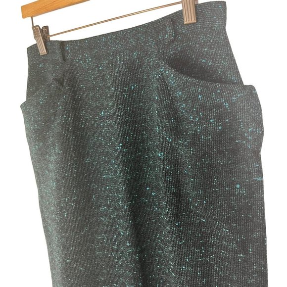 Vintage 70s Black Teal Knit Straight Skirt 6 - Picture 2 of 7